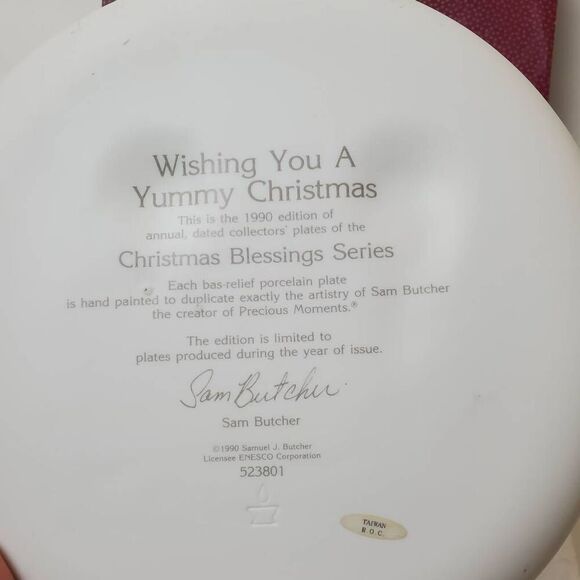 Precious Moments "WISHING YOU A YUMMY CHRISTMAS" Plate # 523801 1990 Flame - Picture 3 of 6